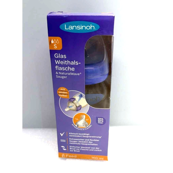 Lansinoh Laboratories Inc. UK Other - Lansinoh Glass Baby Bottle Eco-Friendly with NaturalWave Slow Flow Teat 160 ml